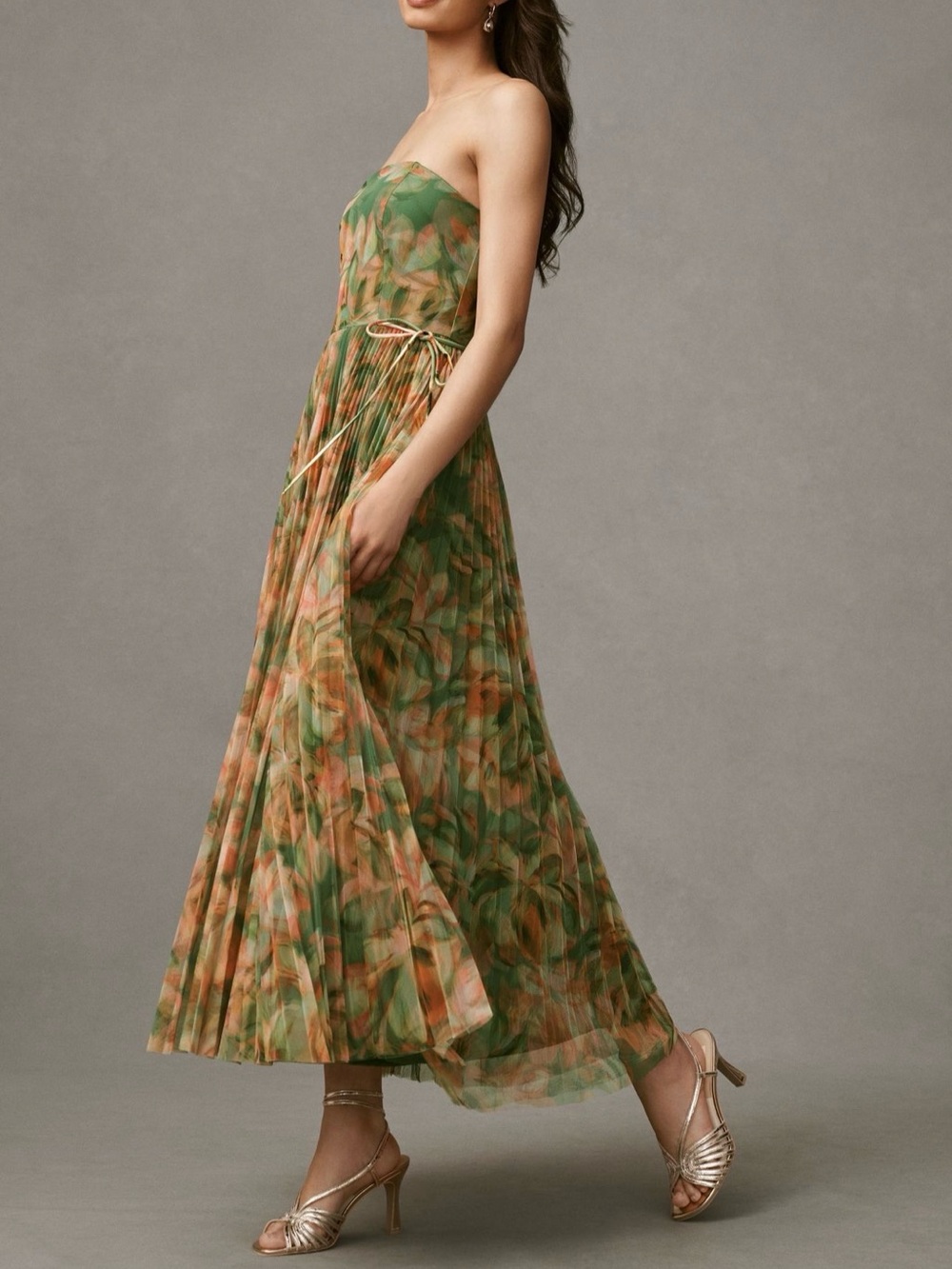 Hutch Costella Strapless Pleated Floral Tulle
Midi Dress